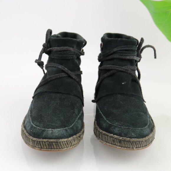 UGG Womens Reid Boot Size 6 Black Suede Tie Wrap Cushioned Moc Casual Booties - Picture 2 of 12